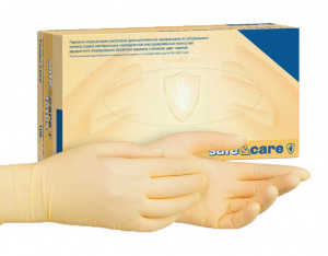 Перчатки латексные S (6-7), 100шт, 2 хлор, DL 202, Safe&Care
