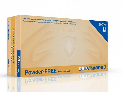 Перчатки латексные DUO XS (5-6), 100шт, 2 хлор, Safe&Care